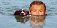 Spotty, the dog (left) and George W. Bush (right), The President of USA in the water race.